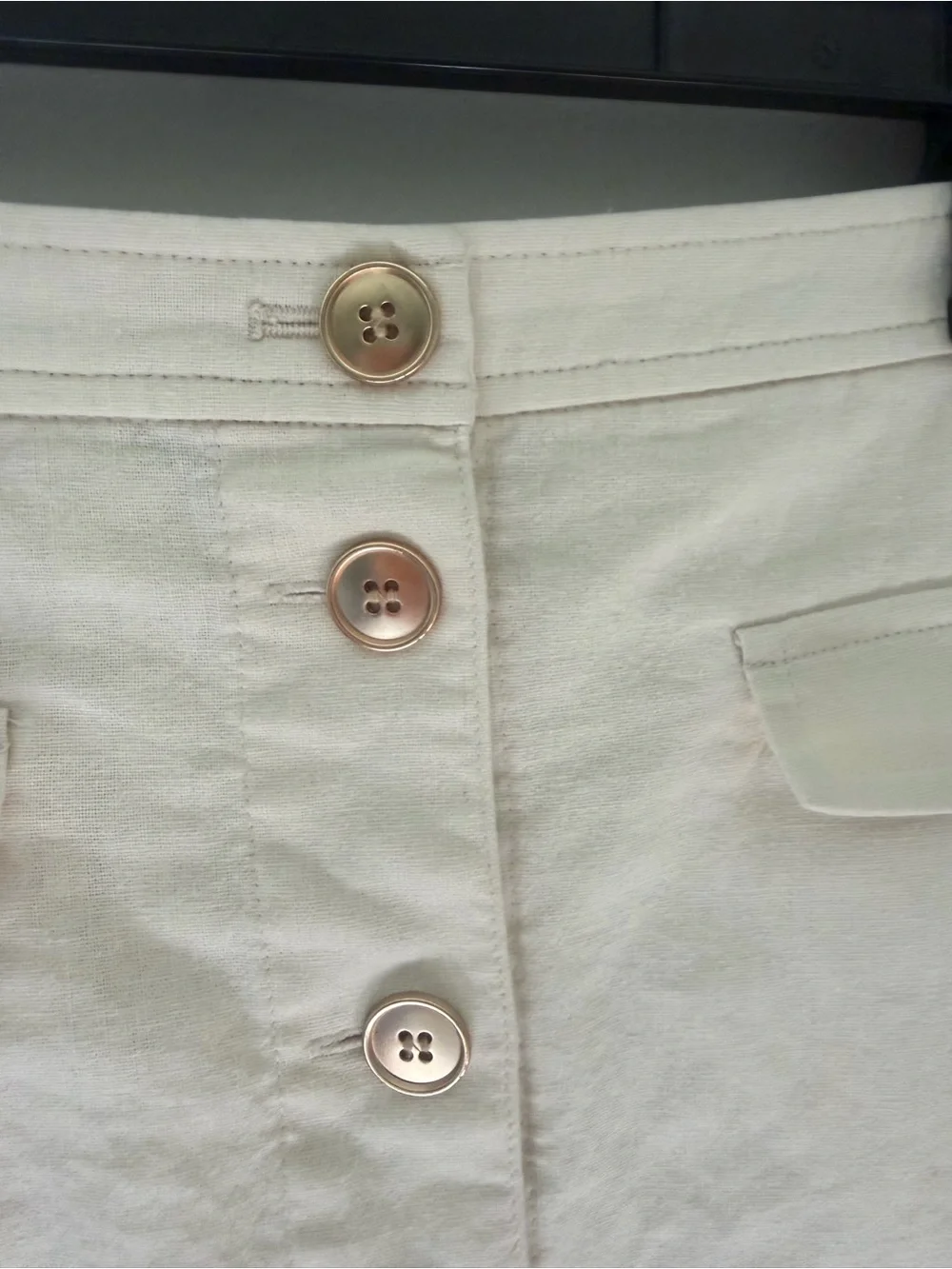 J. Crew Linen Blend Button-Front Cream A line Mini Skirt with Flap Pockets Sz 6